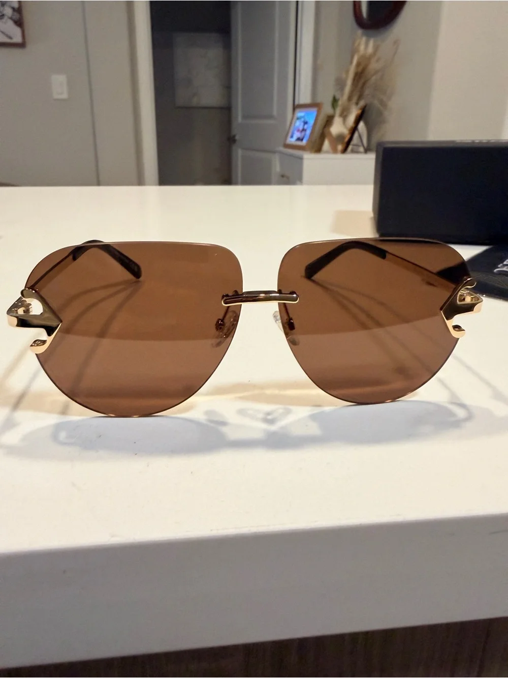 NWT Off White OERI14L Rimless Brown Gold Sunglasses Made in Italy